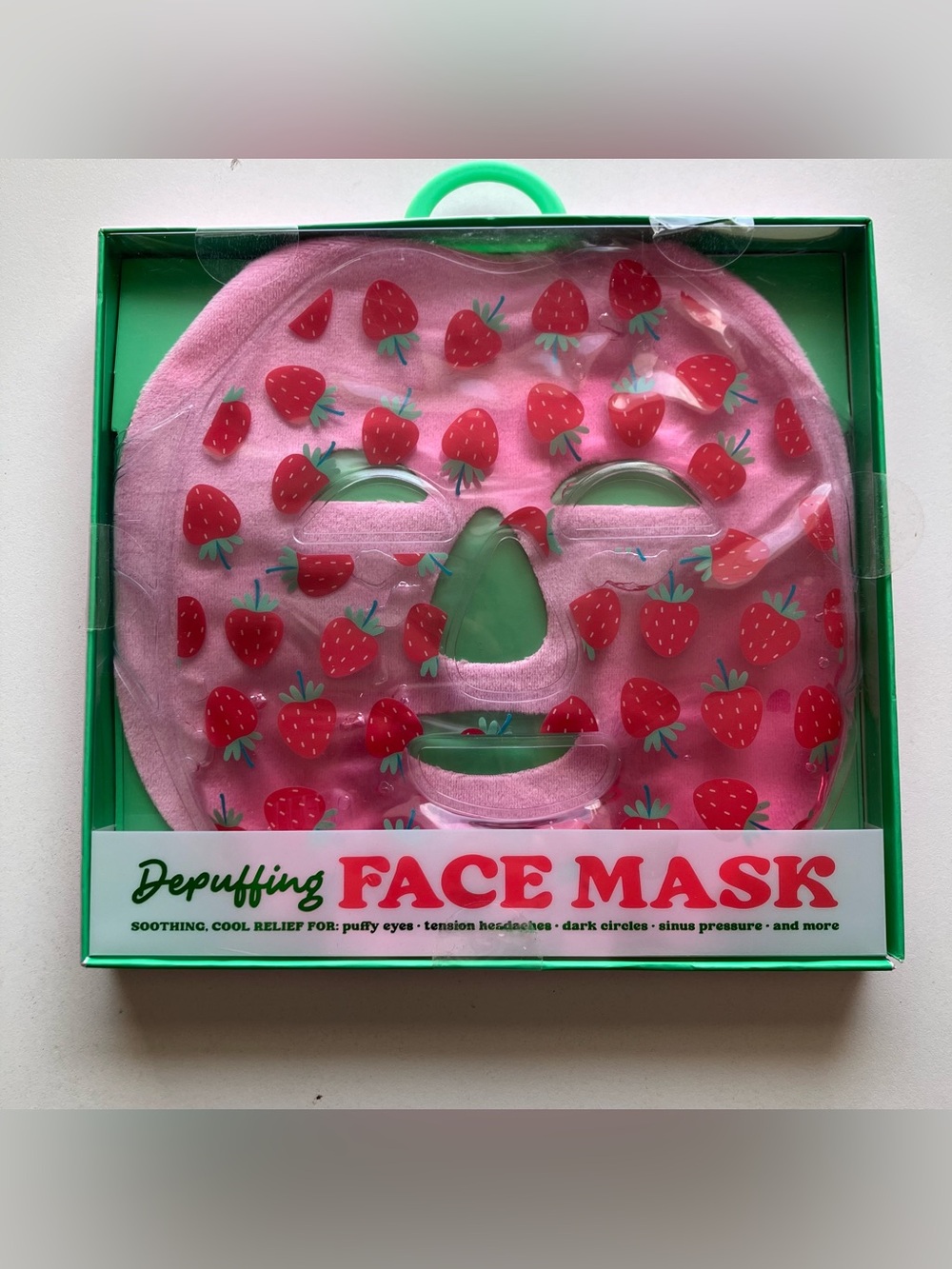 Cooling Gel Face Mask Pink Strawberry Pattern Sinus Eye Cold Therapy Spa Mask